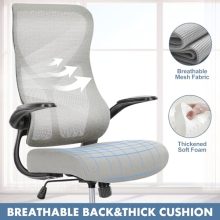 Ergonomic Office Desk Mesh Computer Chair High Back, Rolling Swivel Home Gaming Chairs with Wheels Comfy Lumbar Support, Flip-up Arms, 120° Tilt for Bedroom, Study, Work, Student, Grey - view 5 of 5 | KMFURNILA