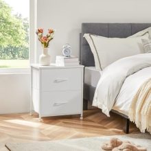 White Nightstand with Two Drawer Side Tables Living Room 2 Drawer Dresser Bedroom End Bedside Table Cabinet with Storage Night Stand, Wooden Top Metal Frame Handle, 20” Tall - view 2 of 5 | KMFURNILA