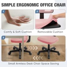 Office Computer Desk Mesh Chair, Ergonomic Small Low-Back Swivel Rolling Chairs with Wheels, Armless Comfy Seat Lumbar Support for Home, Small Spaces, Bedroom, Study, Student, Adults, Pink - view 4 of 5 | KMFURNILA