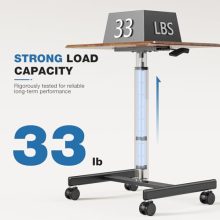 Rolling Laptop Stand Small Standing Desk with Wheels, Adjustable Height Rolling Table with Metal Base Lockable Catsers, Computer Rolling Table for Couch Home Office, 25.7” × 19” Brown - view 4 of 5 | KMFURNILA