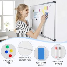 Magnetic Dry Erase Board & Whiteboard, 47.8 X 32 Inches, Silver Aluminum Frame, Comes with 1 Dry Eraser, 2 Dry Erase Markers 1 Pen Tray & 4 Push Pin Magnets - view 3 of 5 | KMFURNILA