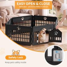 Dog Playpen 6 Panel, Puppy Playpen for Small Puppy, Small Dog Fence Indoor, Plastic Enclosure with Decorative Claw Print & Roof Style Gate, Secure Lock, Ideal for Cats, Rabbits, Black - view 4 of 5 | KMFURNILA