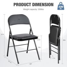 2 PCS Folding Chairs with Leather Padded Seats for Indoor and Outdoor Sturdy Foldable Chairs with Comfortable Cushion Rust-Resistant Metal Frame for Home Office Party Events Dark Black - view 3 of 5 | KMFURNILA