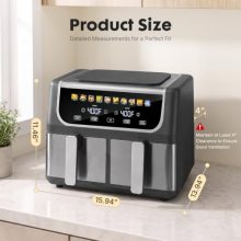 2 Baskets Air Fryer 9.5 QT, 10 in 1 Dual Air Fryers with Ceramic Crisper Plate, 80-450°F Wide Temp, Smart Cooking Mode with Match & Sync Cook, Shake Reminder, Roast, Defrost, Bake, Black - view 2 of 5 | KMFURNILA