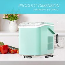 Ice Makers Countertop, Portable Ice Machine with Handle, 6 Mins 9 Bullet Cubes with Basket and Scoop, 26lbs in 24Hrs, Auto-Cleaning, for Home, Kitchen, RV, Camping, Green - view 4 of 5 | KMFURNILA