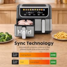 2 Baskets Air Fryer 9.5 QT, 10 in 1 Dual Air Fryers with Ceramic Crisper Plate, 80-450°F Wide Temp, Smart Cooking Mode with Match & Sync Cook, Shake Reminder, Roast, Defrost, Bake, Black - view 4 of 5 | KMFURNILA
