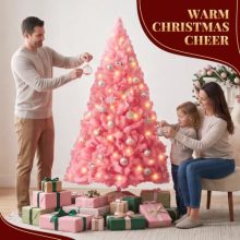 Pre-Lit Pink Artificial Christmas Tree with Warm White Lights - view 3 of 5 | KMFURNILA