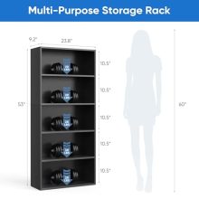 Black 5 Tier Bookshelf with Storage Wooden Bookcase Tall Book Shlef, Standing Bookcases Organizer Adjustable, Display Storage Shelves Sturdy for Bedroom Living Room Home Office, 53”H - view 3 of 5 | KMFURNILA