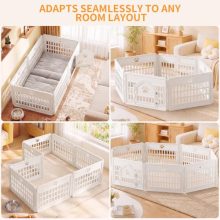 Dog Playpen 6 Panel, Puppy Playpen for Small Puppy, Small Dog Fence Indoor, Plastic Enclosure with Decorative Claw Print & Roof Style Gate, Secure Lock, Ideal for Cats, Rabbits, White - view 3 of 5 | KMFURNILA