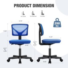 Office Computer Desk Mesh Chair, Ergonomic Small Low-Back Swivel Rolling Chairs with Wheels, Armless Comfy Seat Lumbar Support for Home, Small Spaces, Bedroom, Study, Student, Adults, Blue - view 3 of 5 | KMFURNILA
