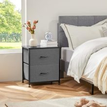 Grey Nightstand with Two Drawer Side Tables Living Room 2 Drawer Dresser Bedroom End Bedside Table Cabinet with Storage Night Stand, Wooden Top Metal Frame Handle, 20” Tall - view 2 of 5 | KMFURNILA