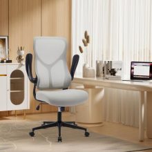Ergonomic Office Desk Mesh Computer Chair High Back, Rolling Swivel Home Gaming Chairs with Wheels Comfy Lumbar Support, Flip-up Arms, 120° Tilt for Bedroom, Study, Work, Student, Grey - view 2 of 5 | KMFURNILA
