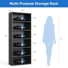 Black 6 Tier Bookshelf with Storage Wooden Bookcase Tall Book Shelf, Standing Bookcases Organizer Adjustable, Display Storage Shelves Sturdy for Bedroom Living Room Home Office, 63”H - view 3 of 5 | KMFURNILA