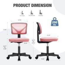 Office Computer Desk Mesh Chair, Ergonomic Small Low-Back Swivel Rolling Chairs with Wheels, Armless Comfy Seat Lumbar Support for Home, Small Spaces, Bedroom, Study, Student, Adults, Pink - view 3 of 5 | KMFURNILA