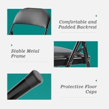 2 PCS Folding Chairs with Leather Padded Seats for Indoor and Outdoor Sturdy Foldable Chairs with Comfortable Cushion Rust-Resistant Metal Frame for Home Office Party Events Dark Black - view 4 of 5 | KMFURNILA