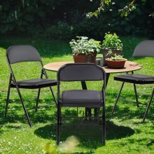 2 PCS Folding Chairs with Leather Padded Seats for Indoor and Outdoor Sturdy Foldable Chairs with Comfortable Cushion Rust-Resistant Metal Frame for Home Office Party Events Dark Black - view 2 of 5 | KMFURNILA