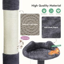 54 Inch Cat Tree Tower, Multi-Level Trees with Scratching Posts, Pet House with Round Platform, Toy Balls, Top Perch, Hammock Basket, Indoor Cat Condo for Cats of All Ages, Gray - view 3 of 5 | KMFURNILA