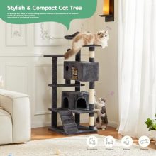 54 Inch Cat Tree Tower, Multi-Level Trees with Scratching Posts, Pet House with Round Platform, Toy Balls, Top Perch, Hammock Basket, Indoor Cat Condo for Cats of All Ages, Gray - view 2 of 5 | KMFURNILA