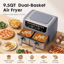 2 Baskets Air Fryer 9.5 QT, 10 in 1 Dual Air Fryers with Ceramic Crisper Plate, 80-450°F Wide Temp, Smart Cooking Mode with Match & Sync Cook, Shake Reminder, Roast, Defrost, Bake, Grey - view 5 of 5 | KMFURNILA