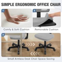 Office Computer Desk Mesh Chair, Ergonomic Small Low-Back Swivel Rolling Chairs with Wheels, Armless Comfy Seat Lumbar Support for Home, Small Spaces, Bedroom, Study, Student, Adults, Grey - view 4 of 5 | KMFURNILA