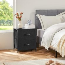 Black Nightstand with Two Drawer Side Tables Living Room 2 Drawer Dresser Bedroom End Bedside Table Cabinet with Storage Night Stand, Wooden Top Metal Frame Handle, 20” Tall - view 2 of 5 | KMFURNILA