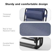 2PC Folding Chaise Lounge, Outdoor Sun Tanning Chairs with Pillow, Zero Gravity Chairs with Reclining Back Cup Holder, Steel Frame & Breathable Mesh for Beach, Yard, Patio, Poolside, Blue - view 4 of 5 | KMFURNILA