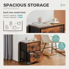Rust Nightstands Set of 2 with Two Drawer Side Tables Living Room 2 Drawer Dresser Bedroom End Bedside Table Cabinet with Storage Night Stand, Wooden Top Metal Frame Handle, 20” Tall - view 4 of 5 | KMFURNILA