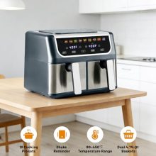 2 Baskets Air Fryer 9.5 QT, 10 in 1 Dual Air Fryers with Ceramic Crisper Plate, 80-450°F Wide Temp, Smart Cooking Mode with Match & Sync Cook, Shake Reminder, Roast, Defrost, Bake, Grey - view 5 of 5 | KMFURNILA