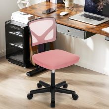 Office Computer Desk Mesh Chair, Ergonomic Small Low-Back Swivel Rolling Chairs with Wheels, Armless Comfy Seat Lumbar Support for Home, Small Spaces, Bedroom, Study, Student, Adults, Pink - view 2 of 5 | KMFURNILA