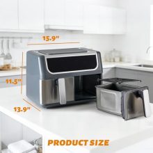 2 Baskets Air Fryer 9.5 QT, 10 in 1 Dual Air Fryers with Ceramic Crisper Plate, 80-450°F Wide Temp, Smart Cooking Mode with Match & Sync Cook, Shake Reminder, Roast, Defrost, Bake, Grey - view 3 of 5 | KMFURNILA