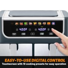 2 Baskets Air Fryer 9.5 QT, 10 in 1 Dual Air Fryers with Ceramic Crisper Plate, 80-450°F Wide Temp, Smart Cooking Mode with Match & Sync Cook, Shake Reminder, Roast, Defrost, Bake, Grey - view 4 of 5 | KMFURNILA