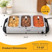 7.5 Qt Buffet Server, Electric Food Warmer with Lids, Silver - view 5 of 5 | KMFURNILA
