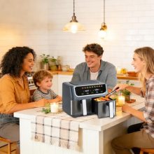 2 Baskets Air Fryer 9.5 QT, 10 in 1 Dual Air Fryers with Ceramic Crisper Plate, 80-450°F Wide Temp, Smart Cooking Mode with Match & Sync Cook, Shake Reminder, Roast, Defrost, Bake, Grey - view 2 of 5 | KMFURNILA