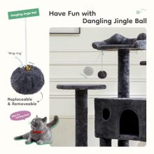 54 Inch Cat Tree Tower, Multi-Level Trees with Scratching Posts, Pet House with Round Platform, Toy Balls, Top Perch, Hammock Basket, Indoor Cat Condo for Cats of All Ages, Gray - view 5 of 5 | KMFURNILA
