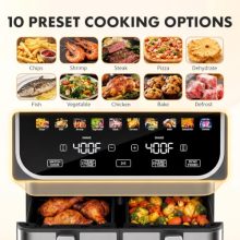 2 Baskets Air Fryer 9.5 QT, 10 in 1 Dual Air Fryers with Ceramic Crisper Plate, 80-450°F Wide Temp, Smart Cooking Mode with Match & Sync Cook, Shake Reminder, Roast, Defrost, Bake, Black - view 3 of 5 | KMFURNILA