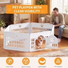 Dog Playpen 6 Panel, Puppy Playpen for Small Puppy, Small Dog Fence Indoor, Plastic Enclosure with Decorative Claw Print & Roof Style Gate, Secure Lock, Ideal for Cats, Rabbits, White - view 2 of 5 | KMFURNILA