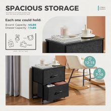 Black Nightstand with Two Drawer Side Tables Living Room 2 Drawer Dresser Bedroom End Bedside Table Cabinet with Storage Night Stand, Wooden Top Metal Frame Handle, 20” Tall - view 4 of 5 | KMFURNILA