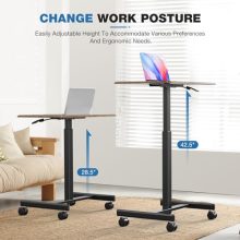 Rolling Laptop Stand Small Standing Desk with Wheels, Adjustable Height Rolling Table with Metal Base Lockable Catsers, Computer Rolling Table for Couch Home Office, 25.7” × 19” Brown - view 3 of 5 | KMFURNILA
