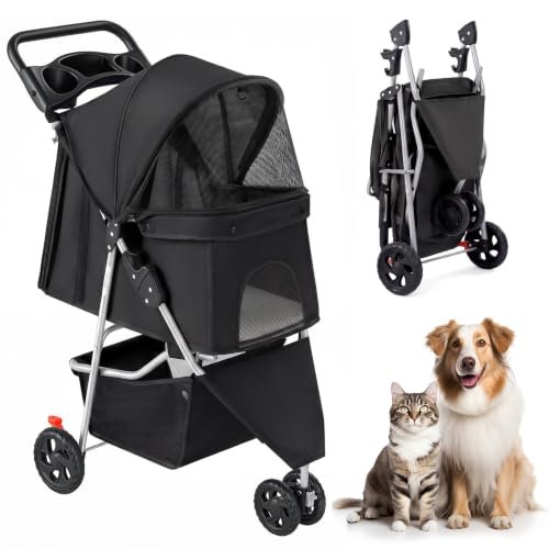 3 Wheel Dogs Stroller for Small to Medium Pets, Foldable Design | KMFURNILA