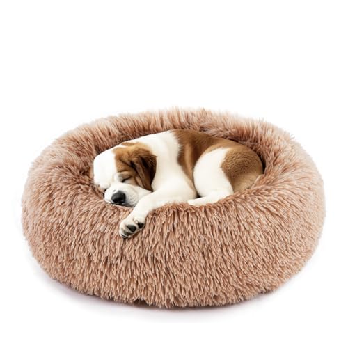 37.4x37.4 Inch Dog Bed Large Sized Dog, Donut Shape Cat Beds for Indoor Cats with Washable, Anti-Slip, Faux Fur | KMFURNILA