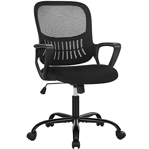 Mesh Office Chairs Managerial Executive Chair, Ergonomic Mid-Back Swivel Computer Desk Chair with Wheels, Comfortable Lumbar Support Comfy Arm for Home Bedroom Study Student, Ink | KMFURNILA