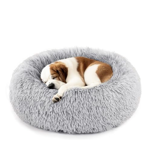 37.4x37.4 Inch Dog Bed Large Sized Dog, Donut Shape Cat Beds for Indoor Cats with Washable, Anti-Slip, Faux Fur | KMFURNILA