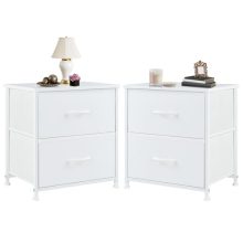 White Nightstands Set of 2 with Two Drawer Side Tables Living Room 2 Drawer Dresser Bedroom End Bedside Table Cabinet with Storage Night Stand, Wooden Top Metal Frame Handle, 20” Tall - view 1 of 5 | KMFURNILA