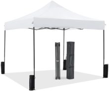 10×10 FT Pop Up Canopy, Easy Up Canopy Tents for Camping Parties Events, Patio, Beach, Backyard Portable Outdoor Shelter Heavy Duty Instant Sun Shade with Sand Bags - view 1 of 5 | KMFURNILA