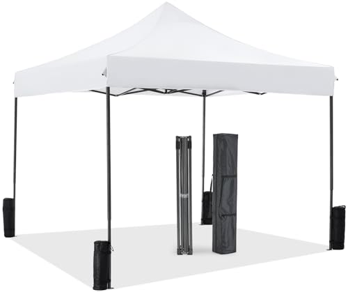 10x10 FT Pop Up Canopy, Easy Up Canopy Tents for Camping Parties Events, Patio, Beach, Backyard Portable Outdoor Shelter Heavy Duty Instant Sun Shade with Sand Bags | KMFURNILA