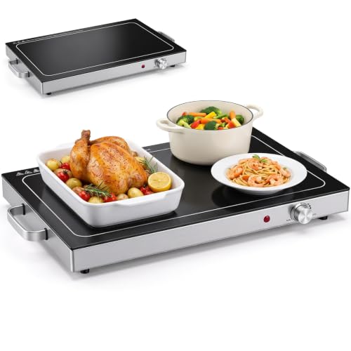 Electric Warming Tray, 25"x15" Tempered Glass Food Warmer, Black | KMFURNILA