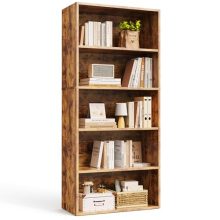 5 Tier Bookshelf with Storage Wooden Bookcase Tall Book Shelf, Standing Bookcases Organizer Adjustable Display Storage Shelves Sturdy for Bedroom Living Room Home Office 53”H Oak Brown - view 1 of 5 | KMFURNILA