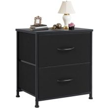 Black Nightstand with Two Drawer Side Tables Living Room 2 Drawer Dresser Bedroom End Bedside Table Cabinet with Storage Night Stand, Wooden Top Metal Frame Handle, 20” Tall - view 1 of 5 | KMFURNILA