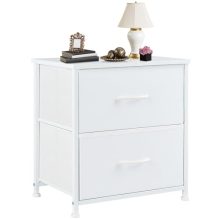 White Nightstand with Two Drawer Side Tables Living Room 2 Drawer Dresser Bedroom End Bedside Table Cabinet with Storage Night Stand, Wooden Top Metal Frame Handle, 20” Tall - view 1 of 5 | KMFURNILA