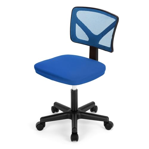 Office Computer Desk Mesh Chair, Ergonomic Small Low-Back Swivel Rolling Chairs with Wheels, Armless Comfy Seat Lumbar Support for Home, Small Spaces, Bedroom, Study, Student, Adults, Blue | KMFURNILA